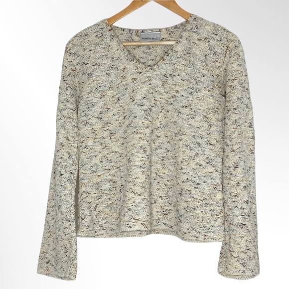 Cotton Cream Sweater Variegated‎ Colors Bell Sleeve - Picture 1 of 9